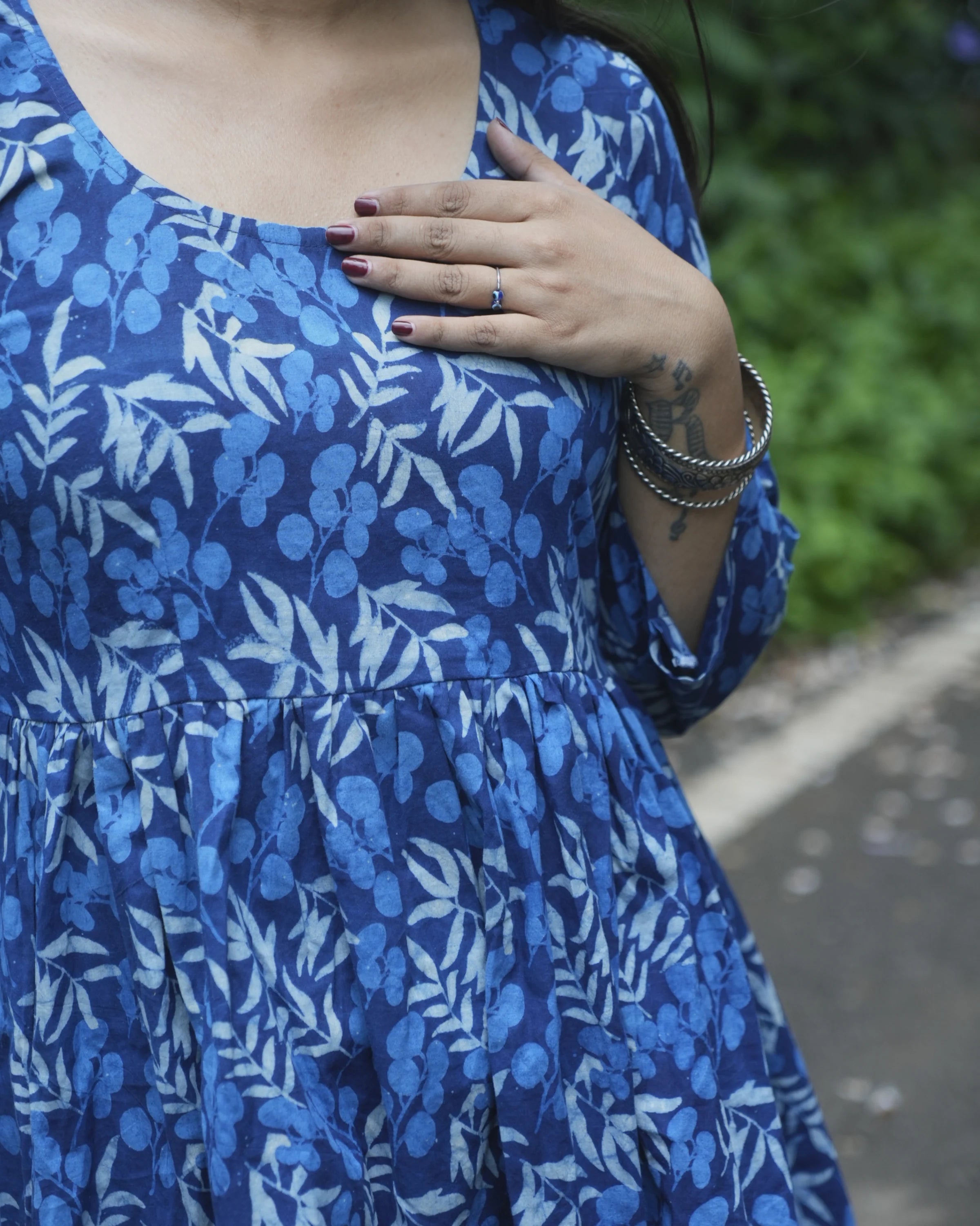 Women’s Blue Floral Peplum Top - top
