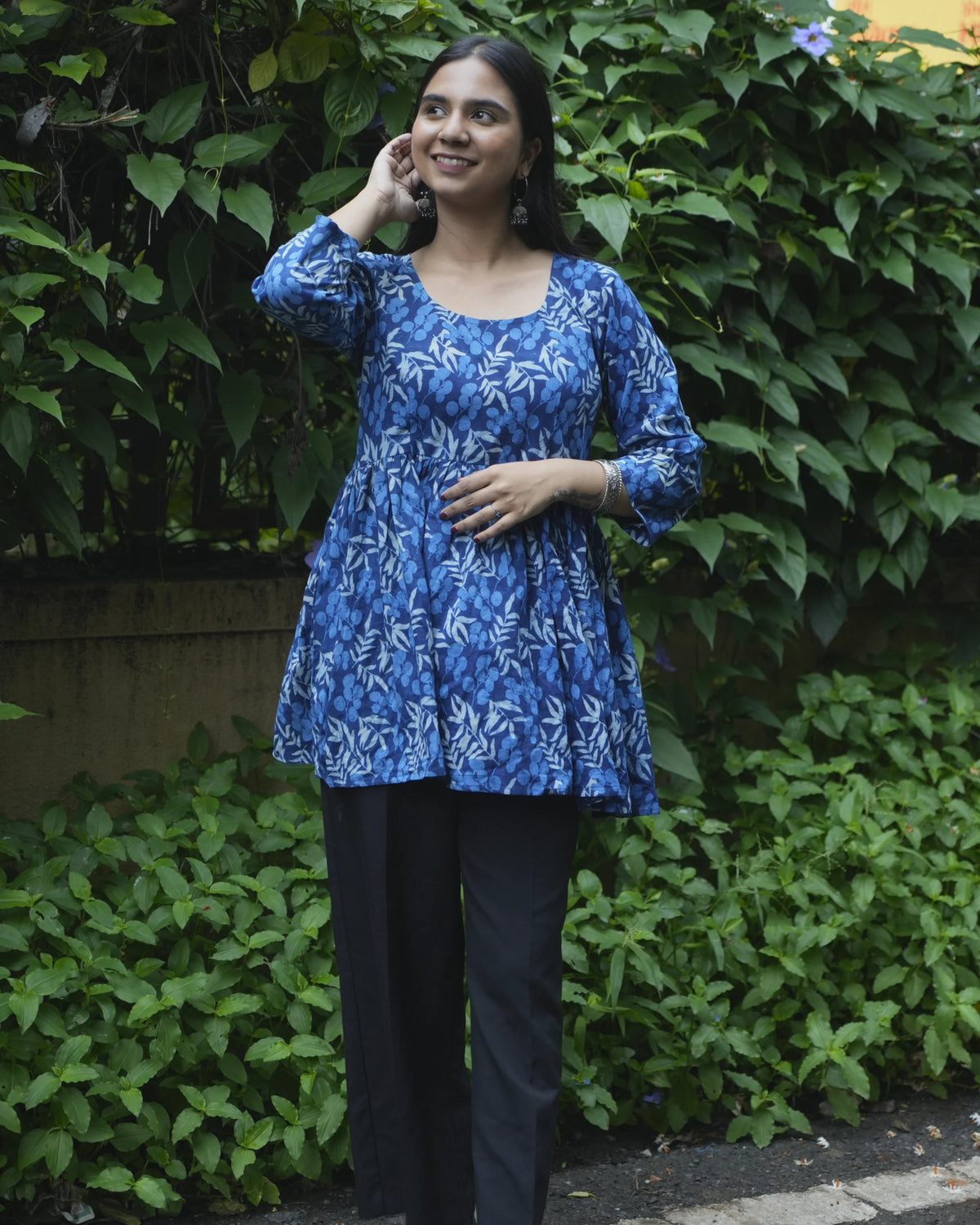 Women’s Blue Floral Peplum Top - top
