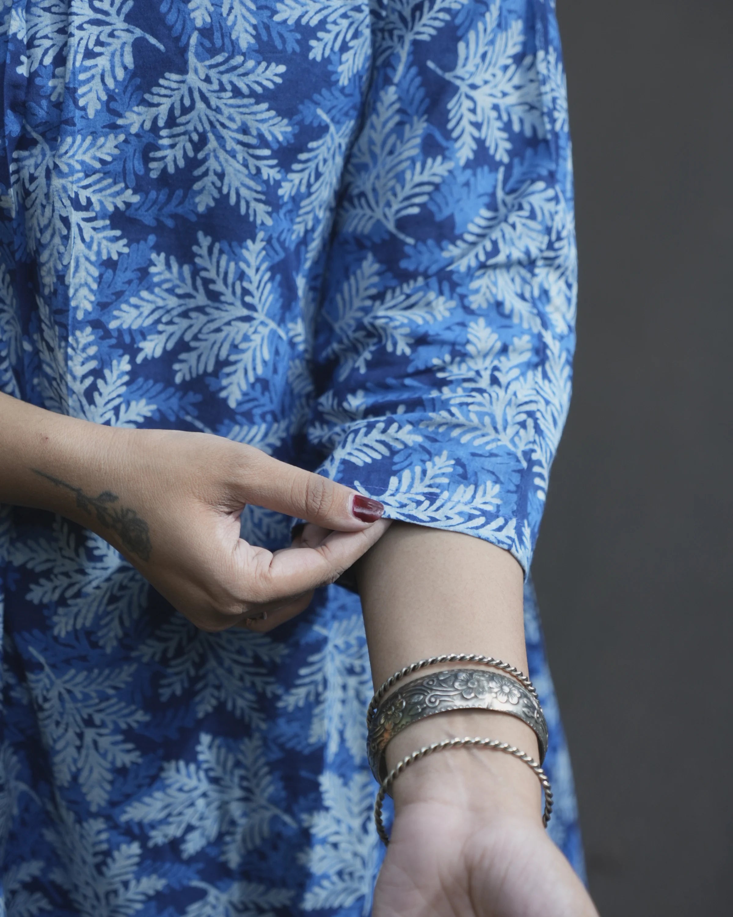 Women’s Blue Floral Printed A-Line Kurti - Kurti