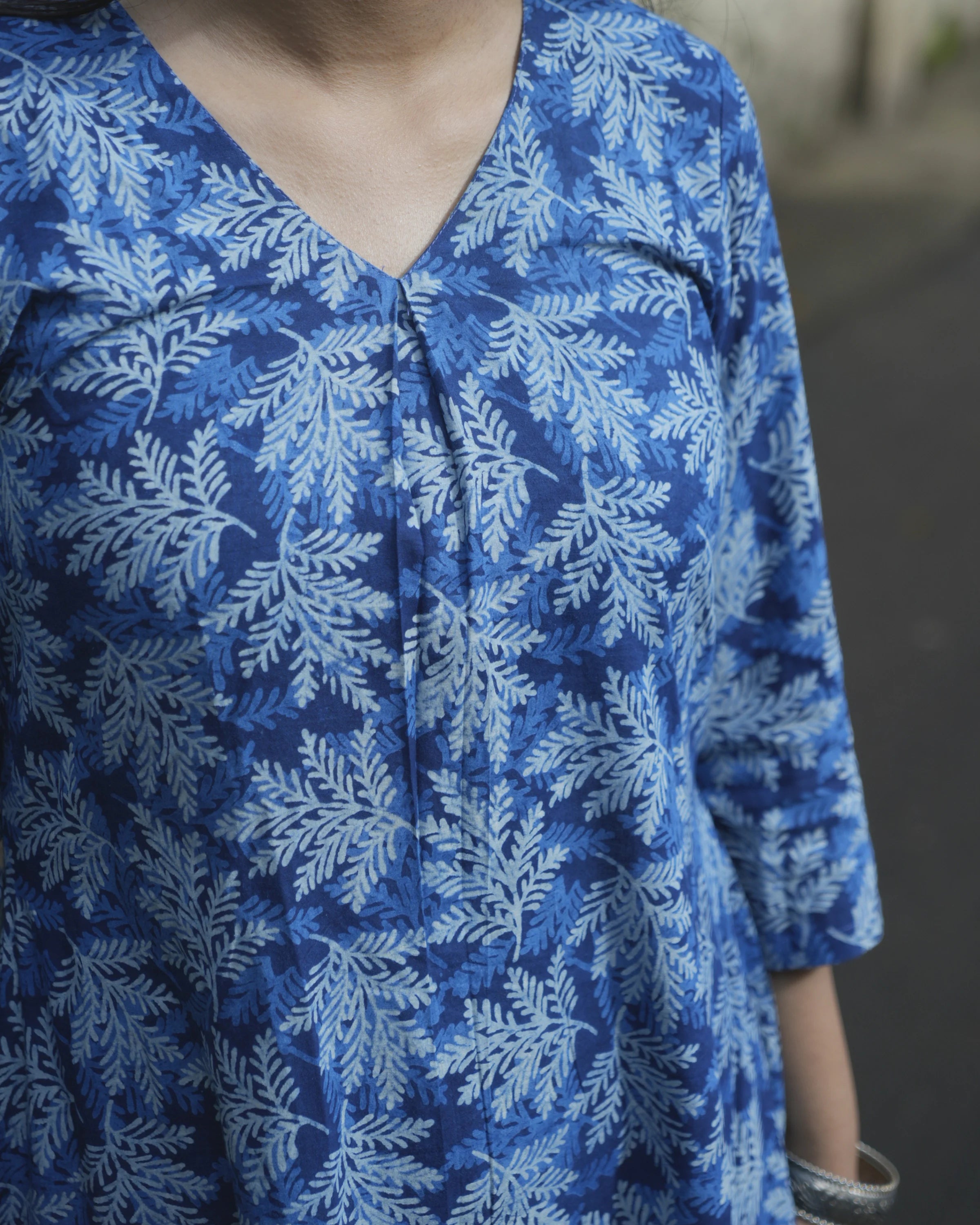 Women’s Blue Floral Printed A-Line Kurti - Kurti