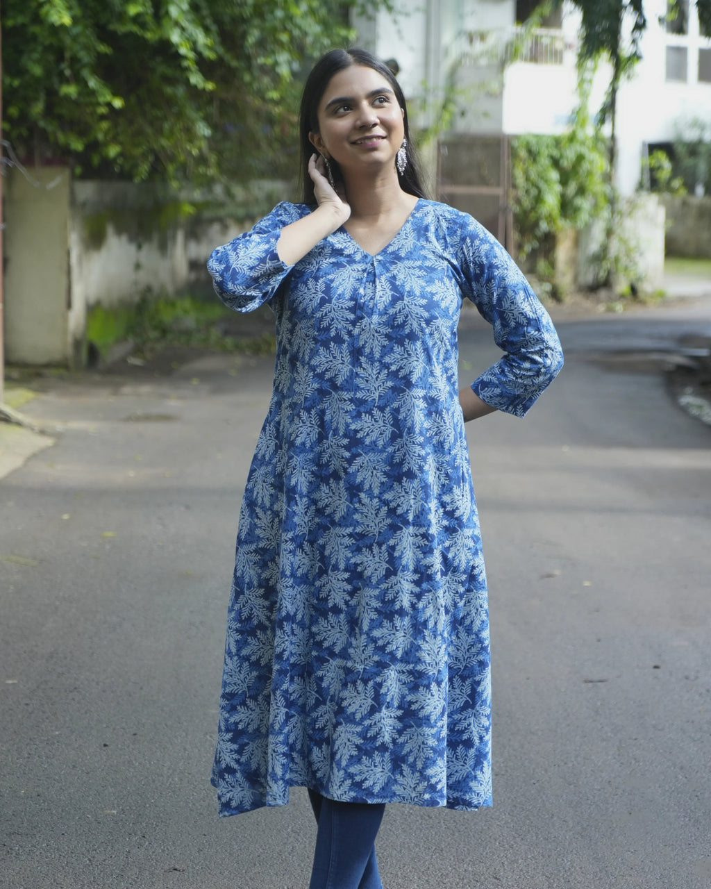 Women’s Blue Floral Printed A-Line Kurti - XS - Kurti