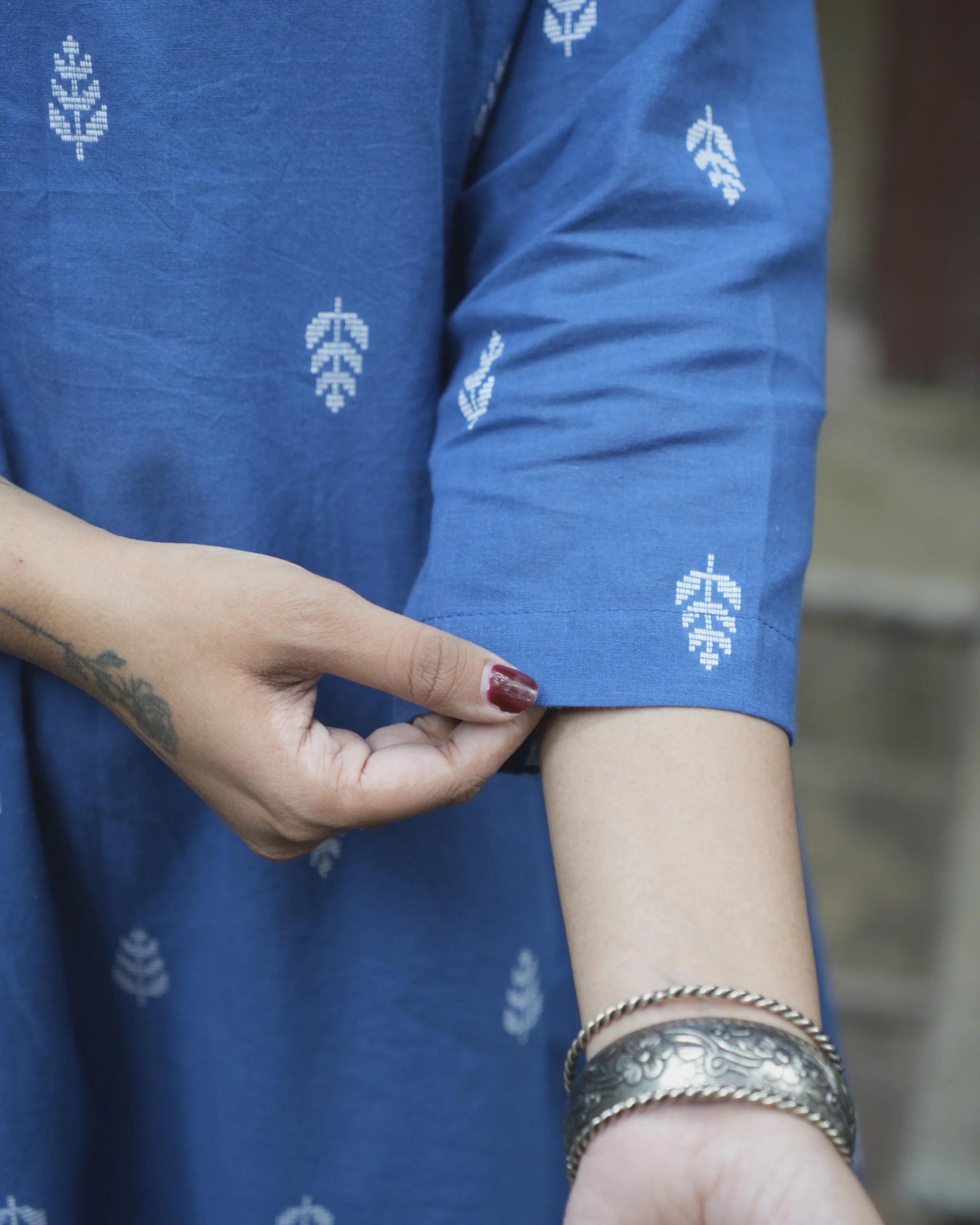 Women’s Blue Leaf Printed A-Line Kurta - Kurti