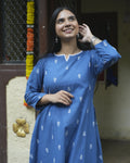 Women’s Blue Leaf Printed A-Line Kurta - XS - Kurti