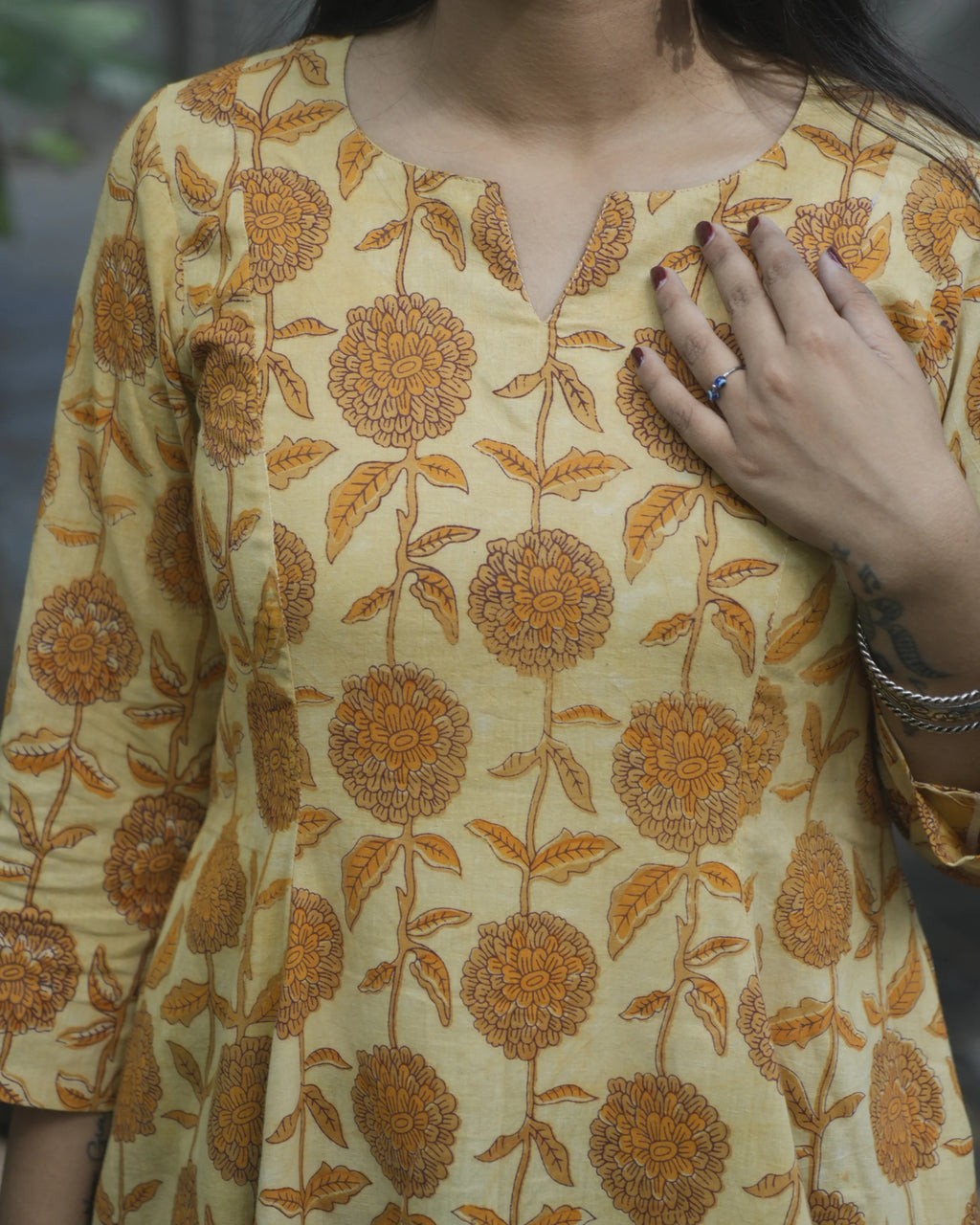 Women’s Mustard Floral Printed A-line Kurti - Kurti