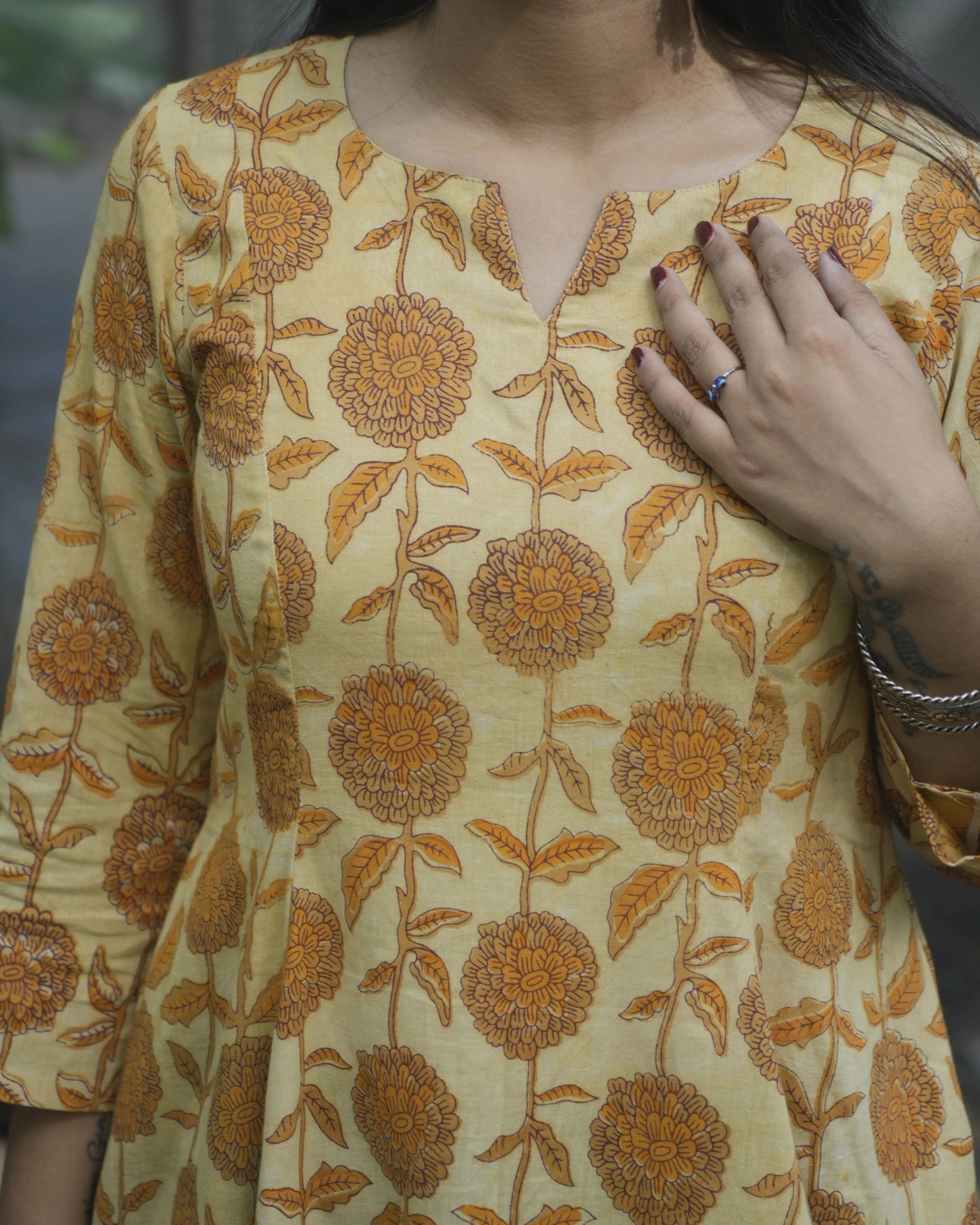 Women’s Mustard Floral Printed A-line Kurti - Kurti