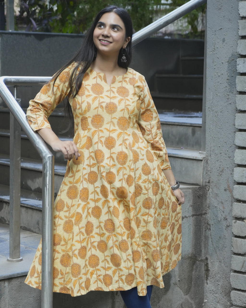 Women’s Mustard Floral Printed A-line Kurti - XS - Kurti