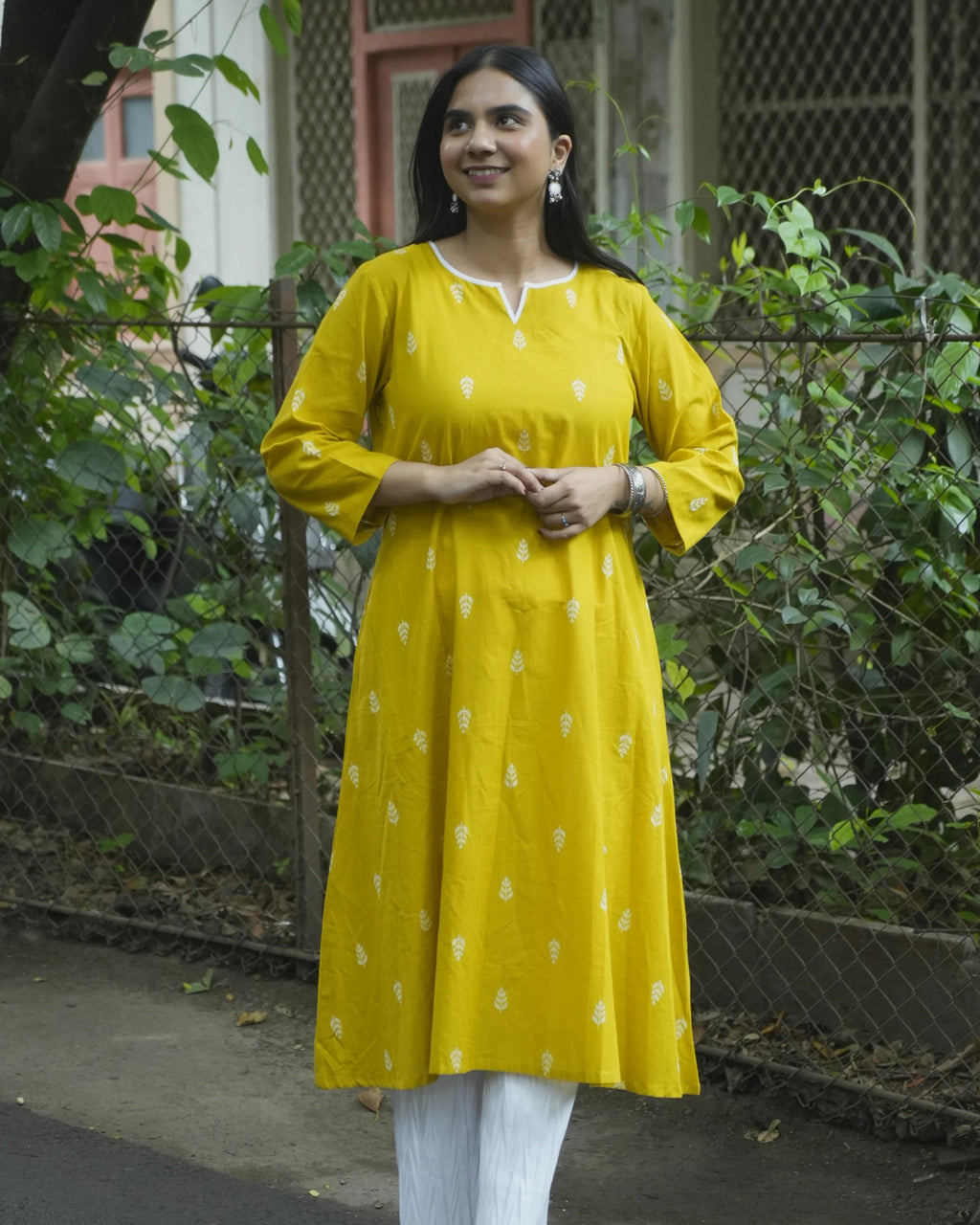 Women’s Mustard Leaf Printed A-Line Kurti - Kurti