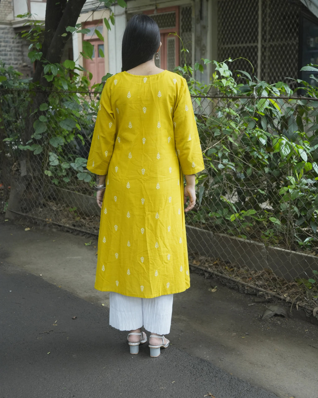 Women’s Mustard Leaf Printed A-Line Kurti - Kurti