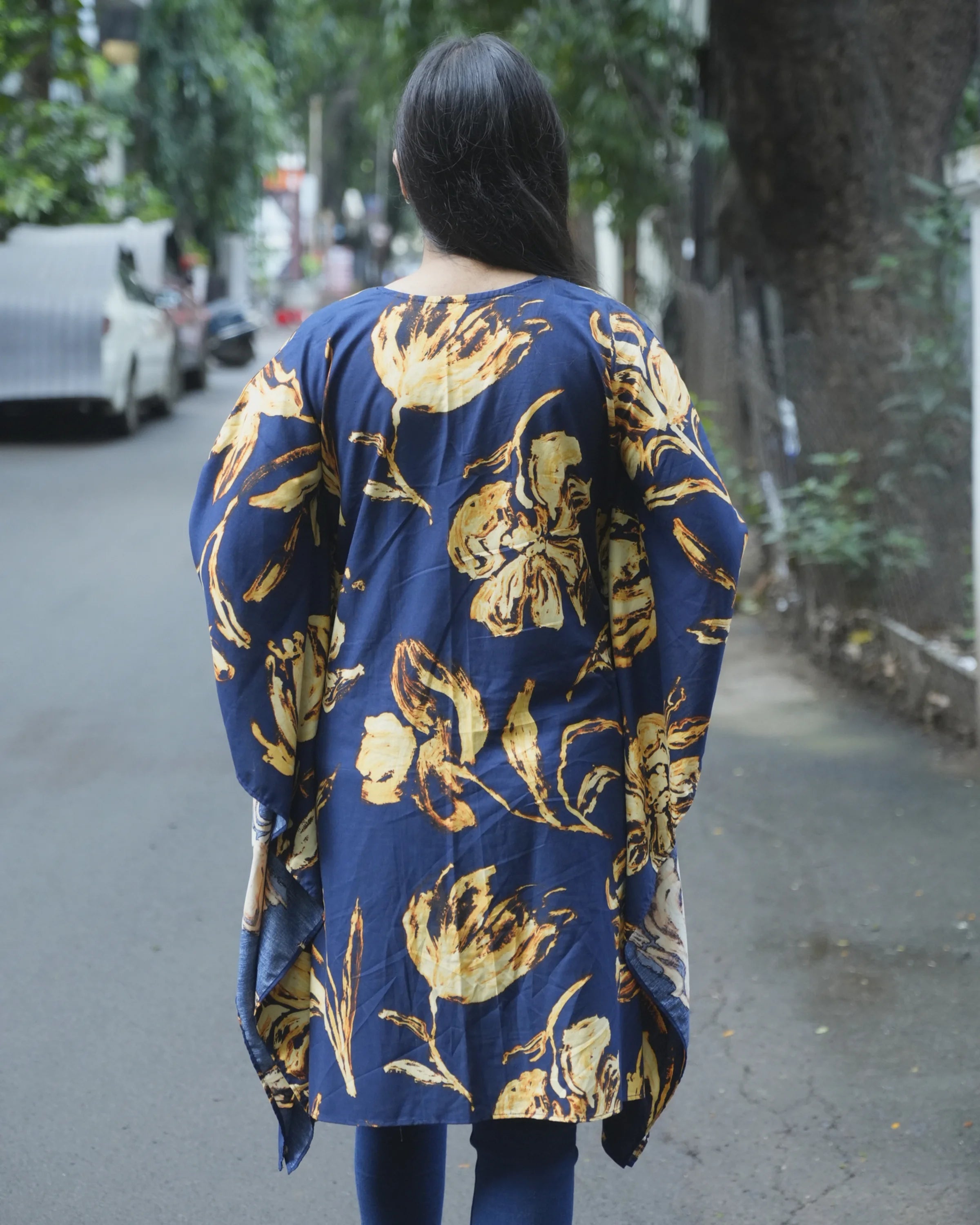 Women’s Navy Blue Floral Kaftan - top