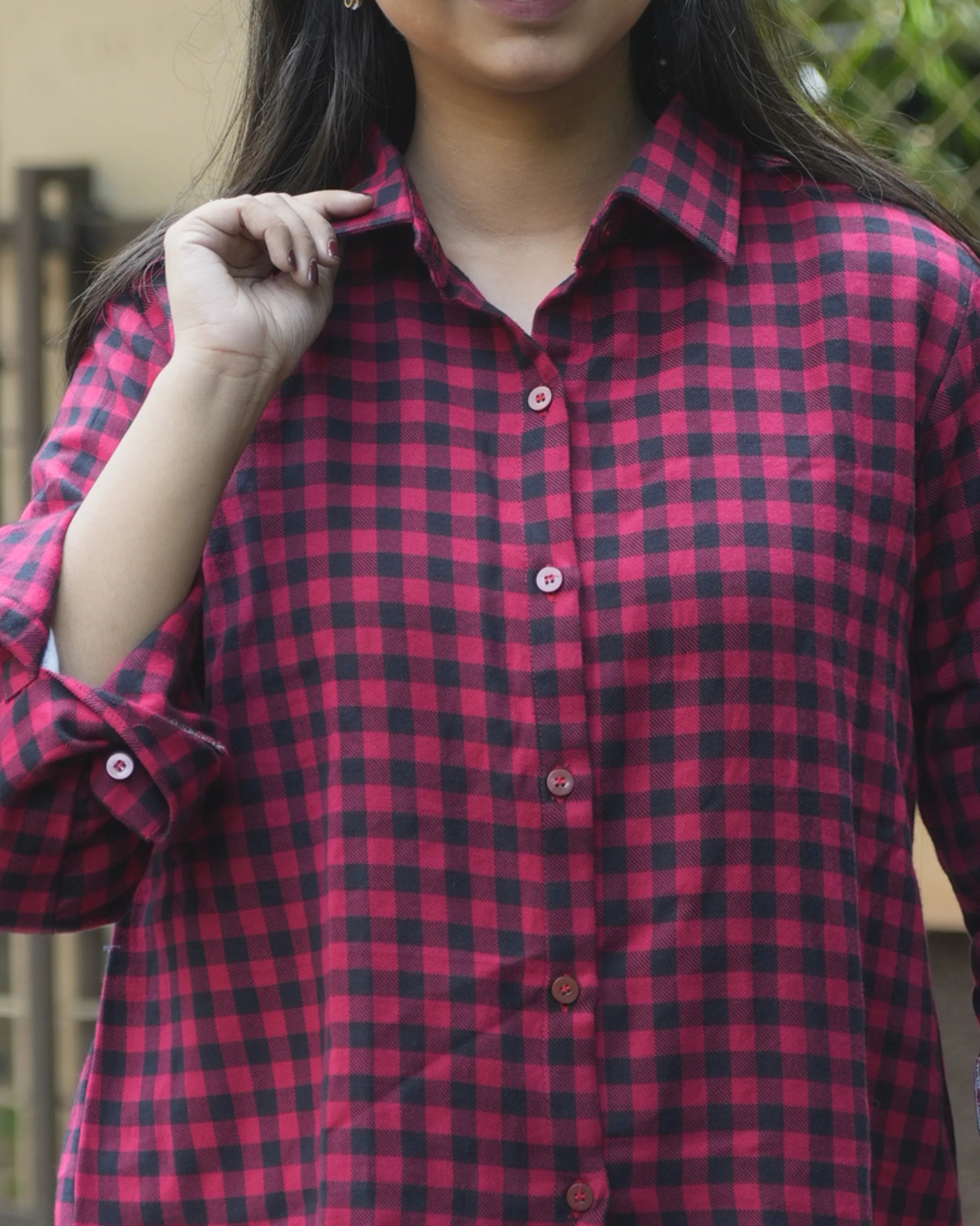 Women’s Red & Black Checked Cotton Shirt - Shirt