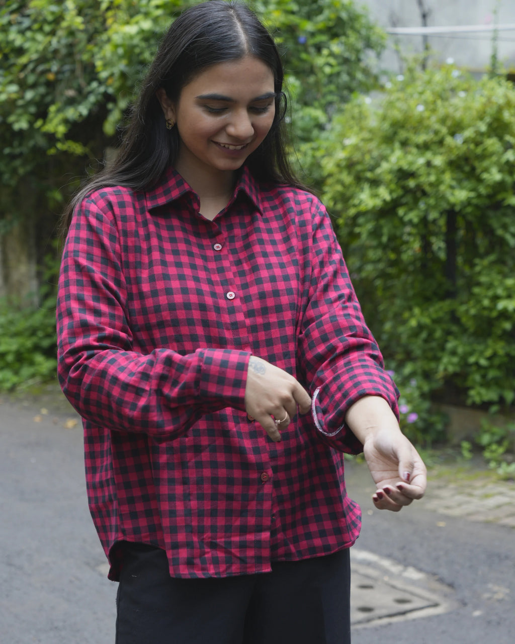 Women’s Red & Black Checked Cotton Shirt - Shirt