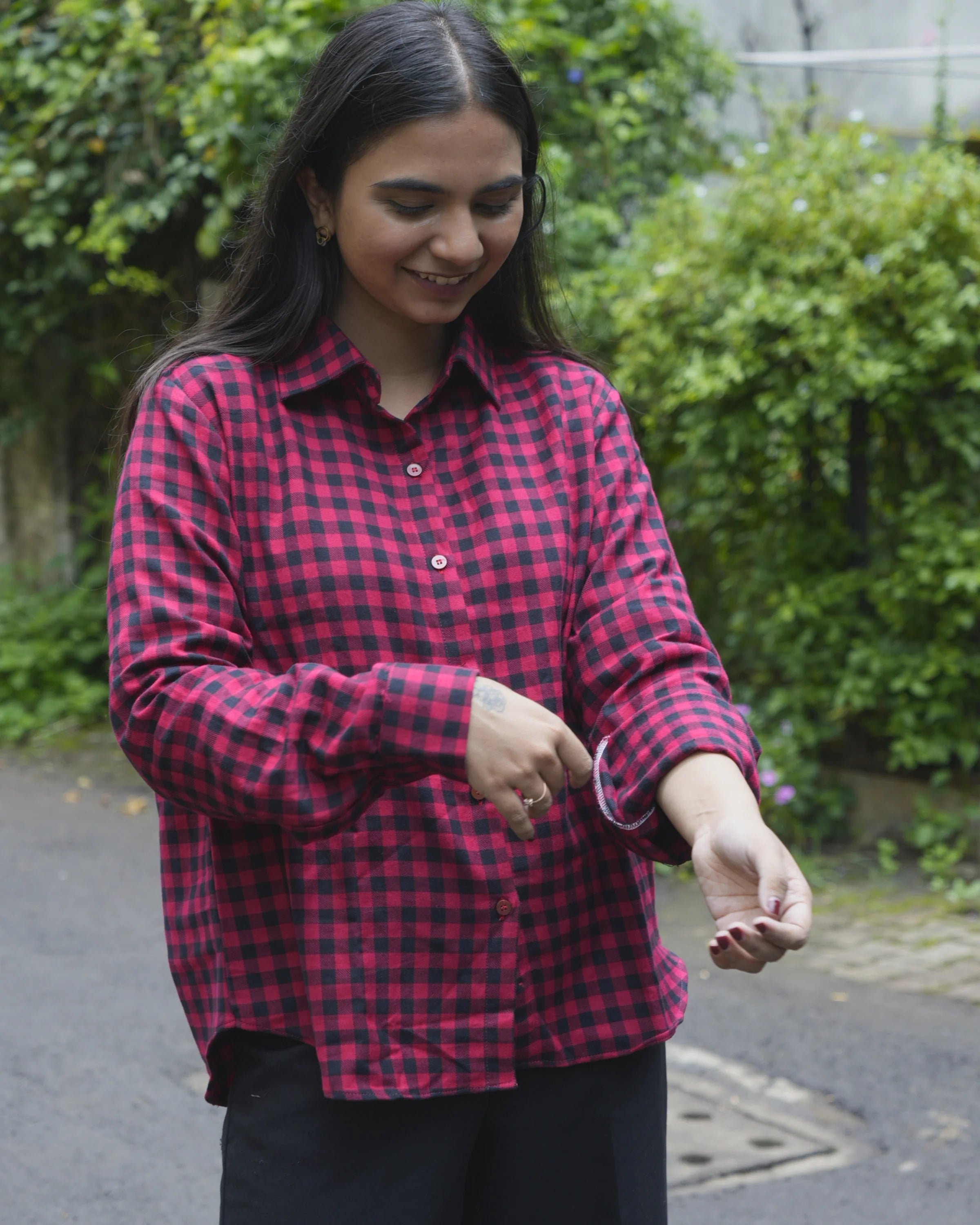 Women’s Red & Black Checked Cotton Shirt - Shirt