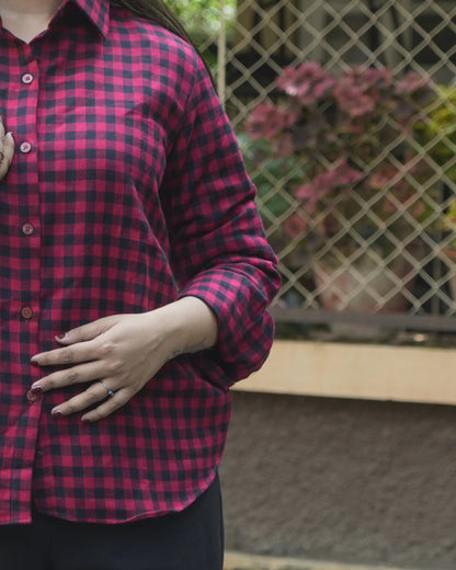 Women’s Red & Black Checked Cotton Shirt - Shirt